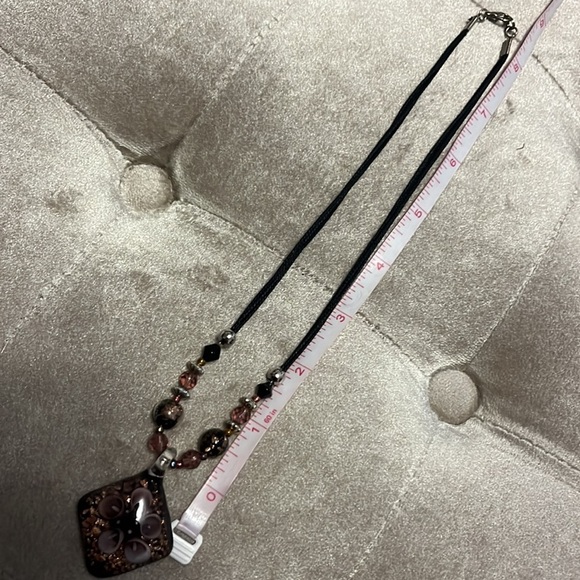 Lamp work pendant on black cord with beading - Picture 3 of 4